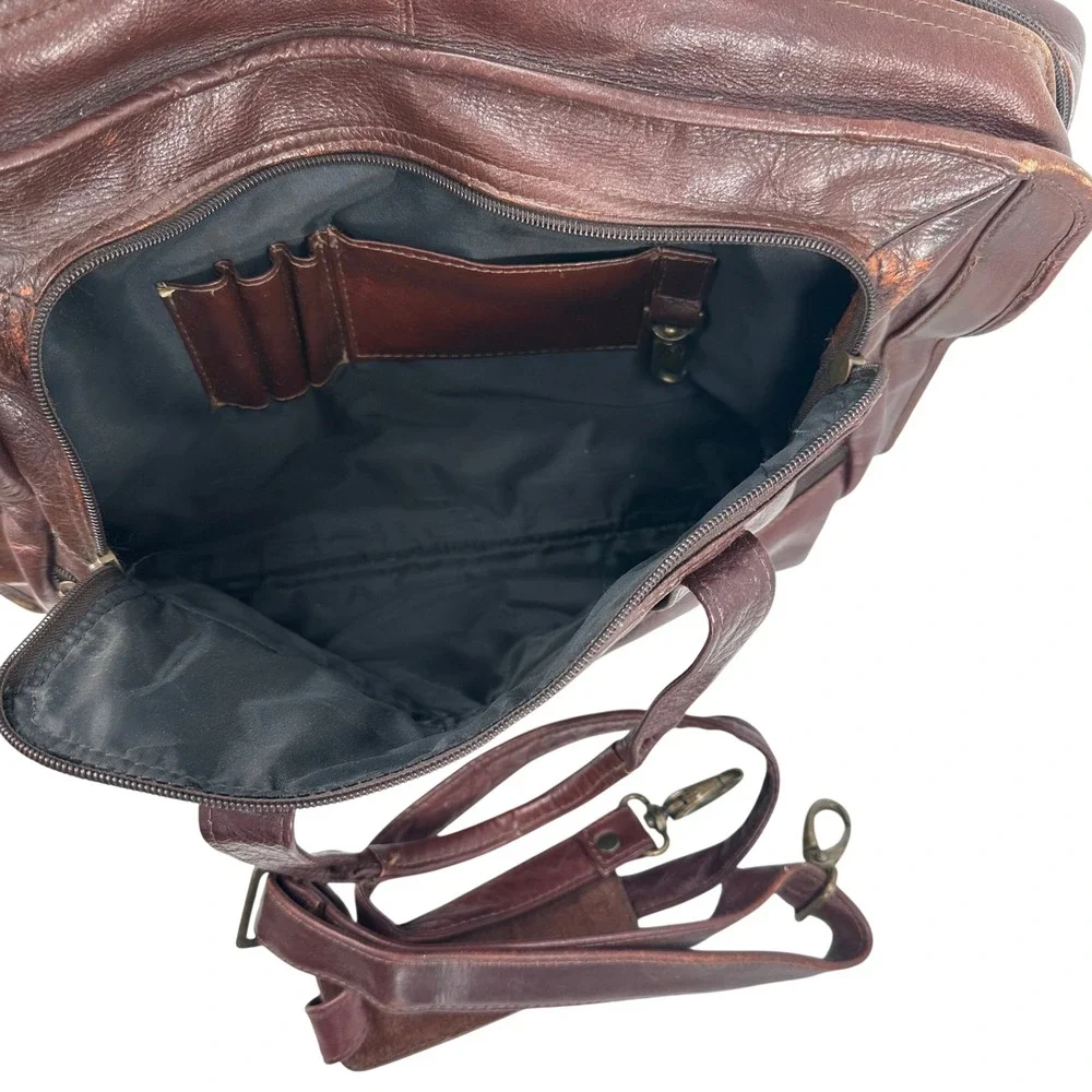 Vintage Genuine Leather Expandable Laptop Briefcase Attache Portfolio Brown